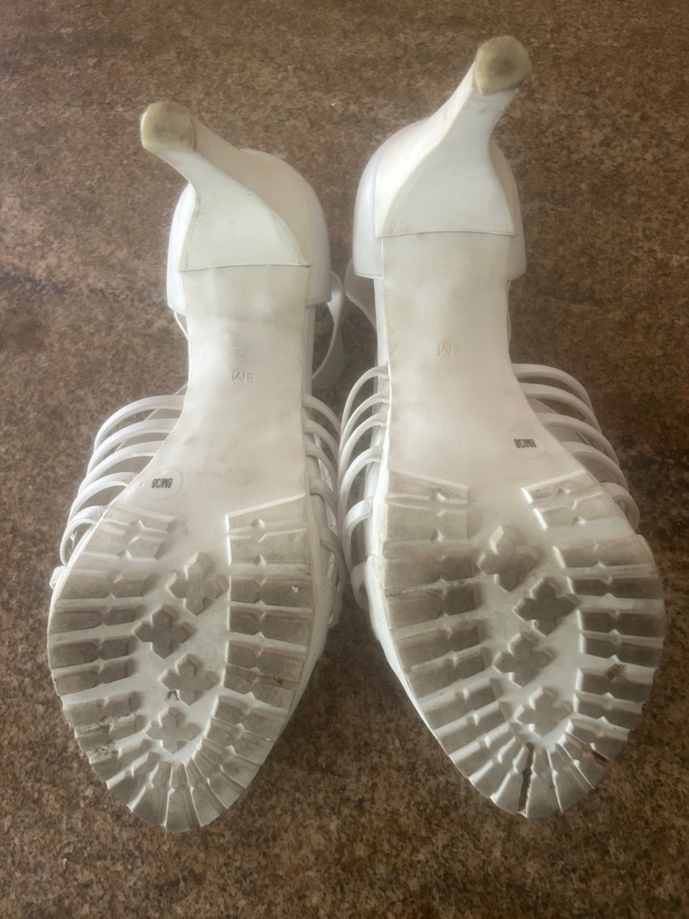 BCBG White Woven Leather Ankle-Strap Sandals - Picture 3 of 6